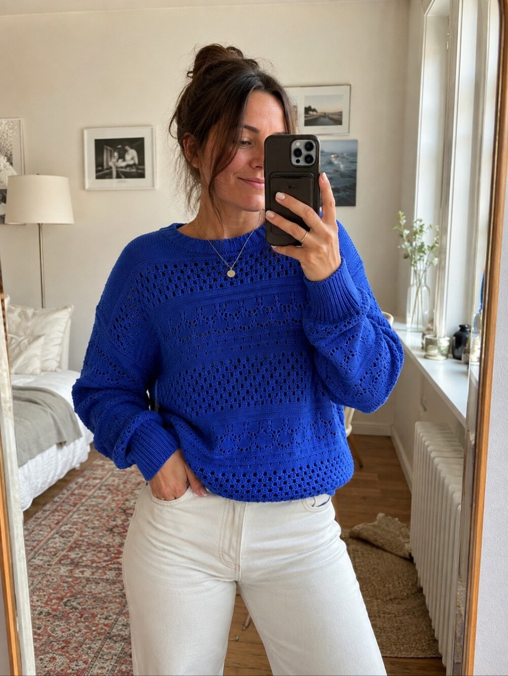 Bartolini Made in Italy Blue Open Knit Sweater Women’s M Wool Blend